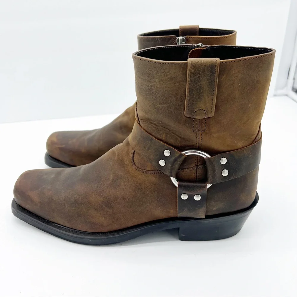 Old West Distressed Brown Leather Men's Boots - Picture 3 of 9